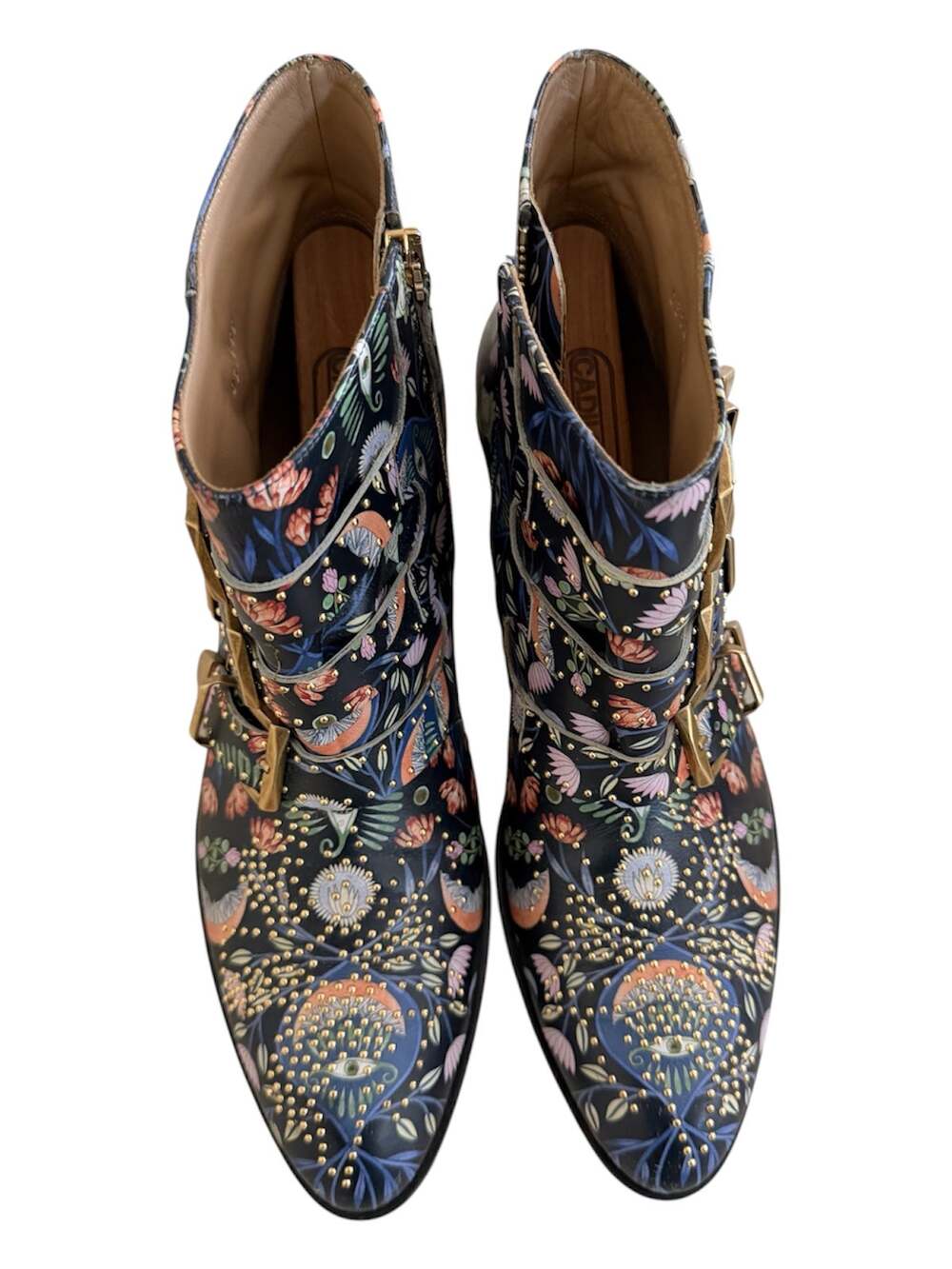 Chloé Susanna Studded Ankle Boots — Floral & Eye-Print Leather